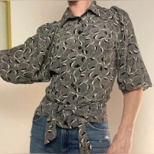 Anthropologie Maple Aurinia Black and White Button Down Blouse, 100% Silk.